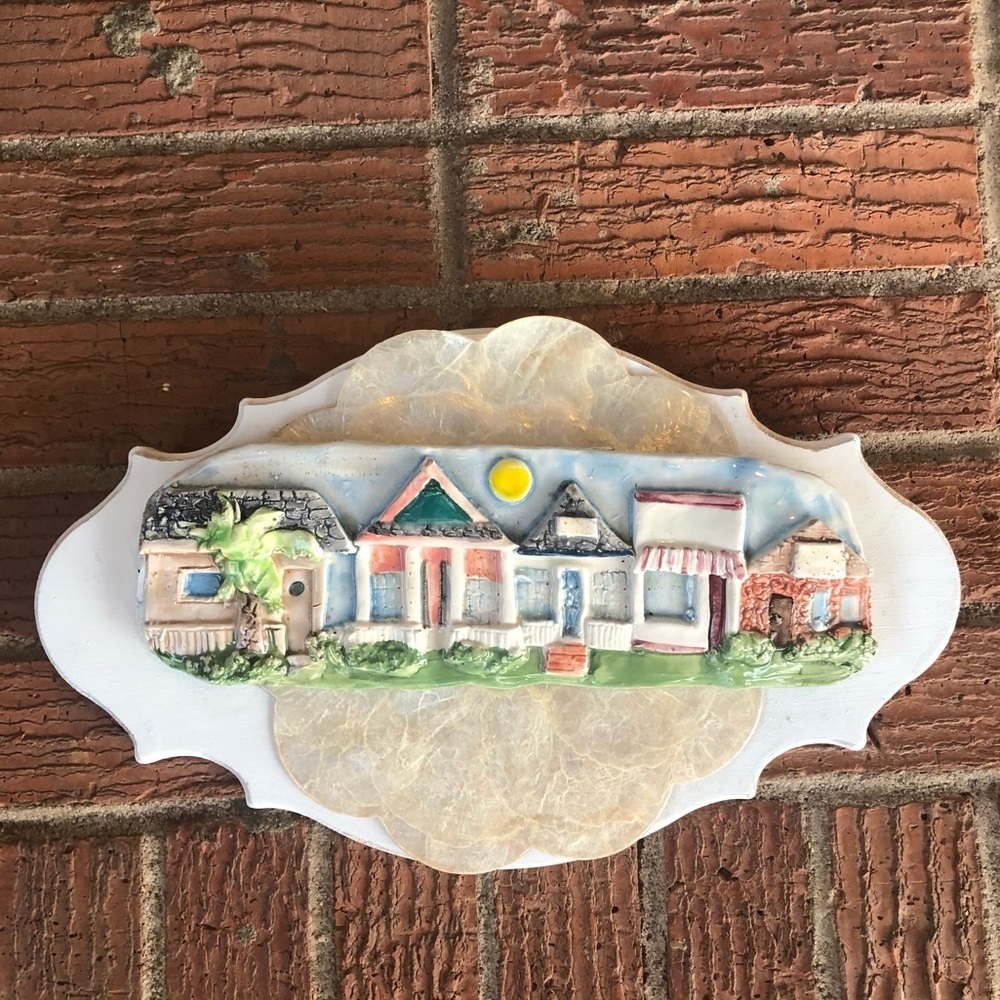 Mixed Media Art Bay St Louis Beach Front Scene 1990s by Clay Creations - Picture 2 of 6